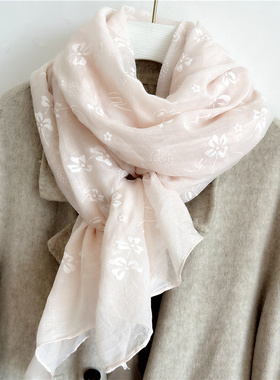 百搭棉麻围巾女韩系氛围感春秋薄款丝巾文艺长款披肩两用冬季围脖