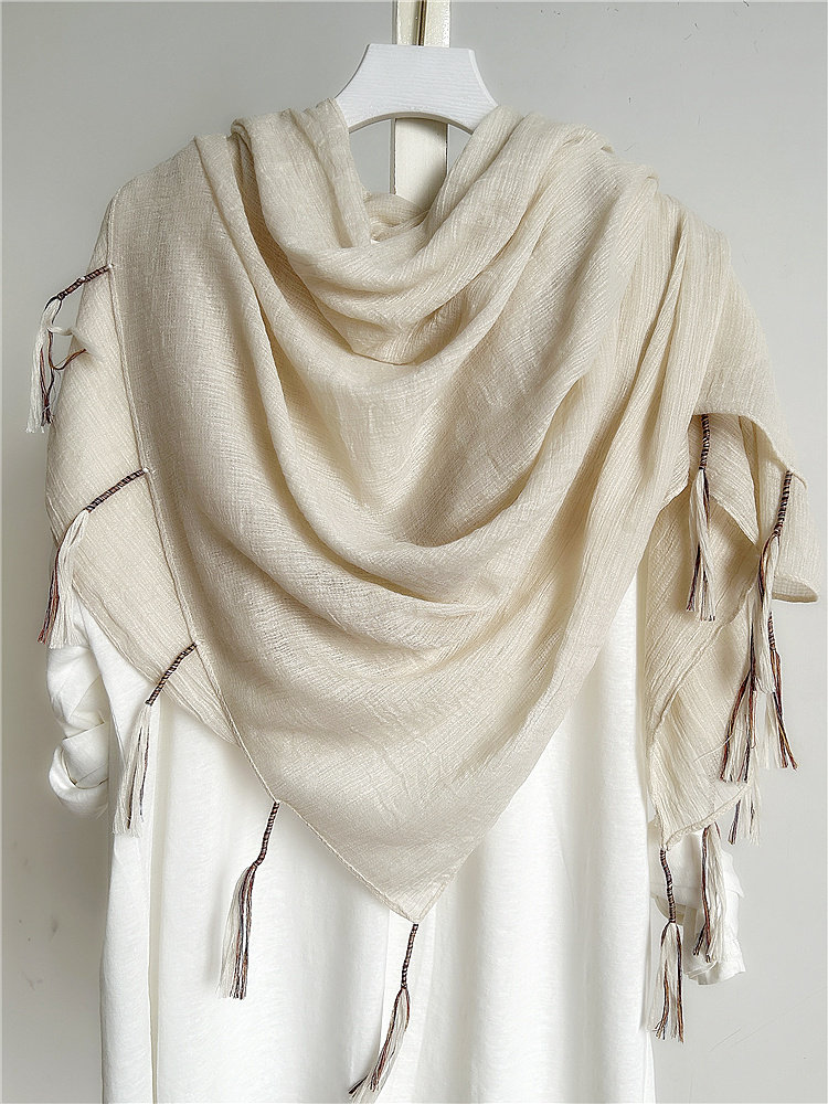 围巾女冬季韩版百搭素色棉麻丝巾2024新款波西米亚春秋披肩围脖