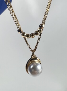 原单新款ins风项饰双层叠戴简约通勤项链女淡水珍珠吊坠锁骨链