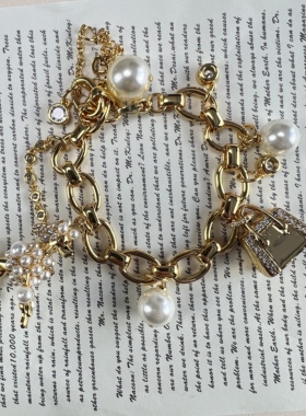 高品质珐琅釉可爱立体手提包萌款狗狗珍珠多坠手链