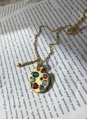 欧美外贸K家时尚轻奢精美通勤日常配饰高品质调色盘吊坠项链耳钉