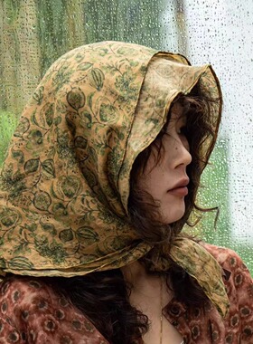 疯子张原创设计苎麻印花三角巾08497