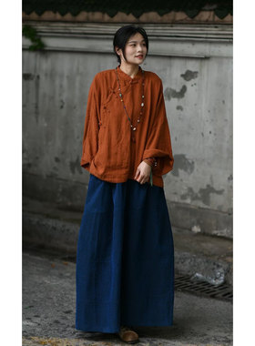 如眸原创设计盘扣亚麻斜襟上衣复古中国风中式ZQ52045