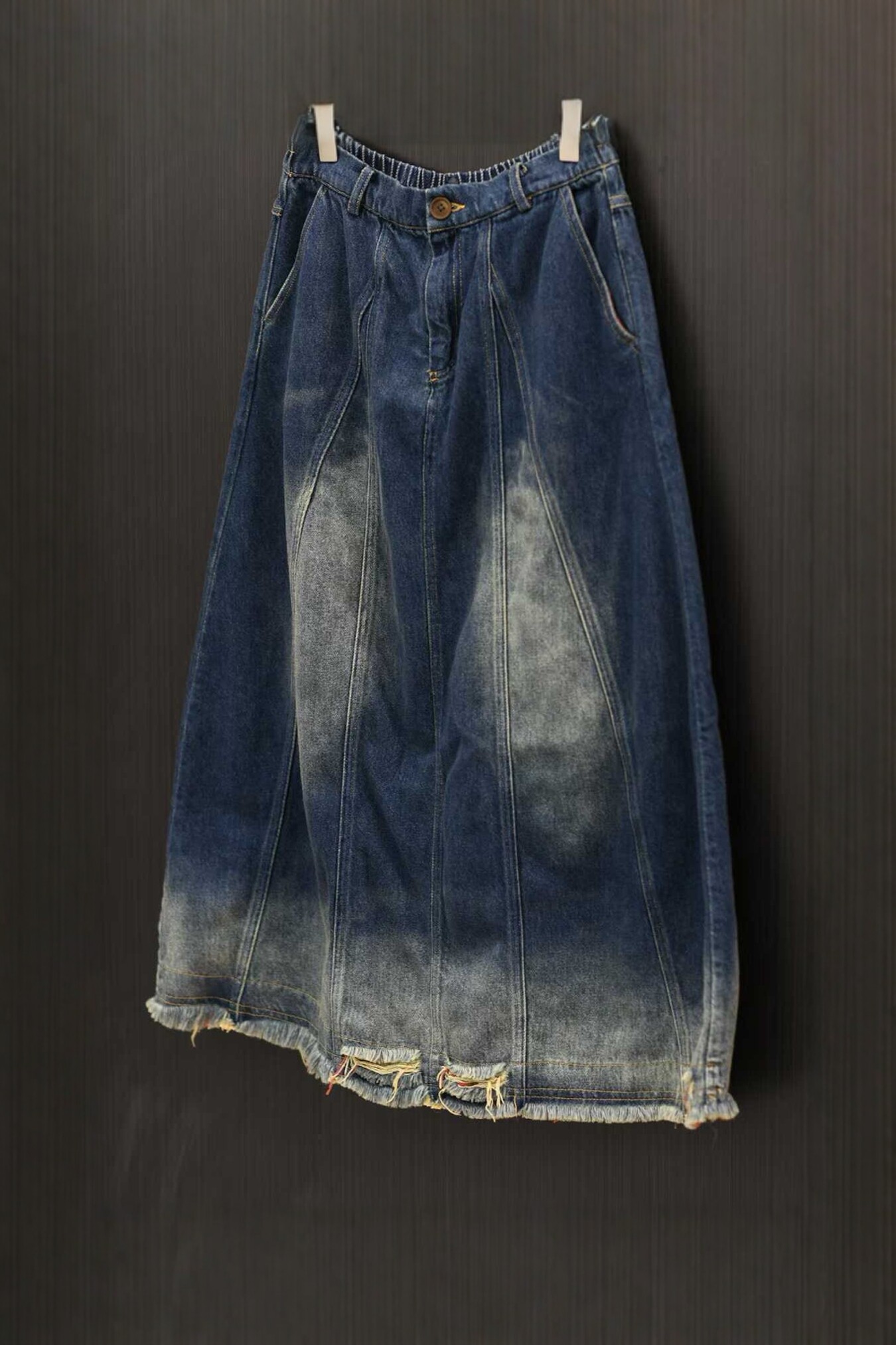 如眸原创设计松紧腰下摆磨毛牛仔半身裙复古百搭女ZQ51015