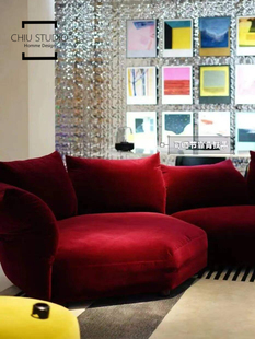 轻奢花瓣丝绒单双人客厅沙发小户型可调节扶手高靠背沙发 意式