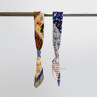 After 复古拼接风小众气质透气真丝丝棉围巾丝巾中方巾女 花卉格