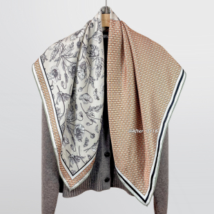 After 复古双面异色18姆米意罗绸丝巾围巾大方巾披肩 编织花簇