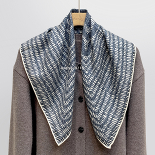 After 简约通勤风桑蚕丝真丝羊毛丝巾中方巾围巾女 蓝白绳索