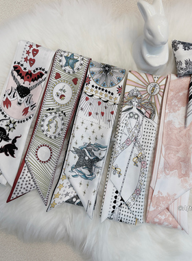 原创twill塔罗牌 桑蚕丝真丝绑包包手柄丝巾小飘带长条丝带发带