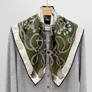 丝毛中方巾 时尚 骑士骏马 绿 桑蚕丝绵羊毛围巾丝巾 After