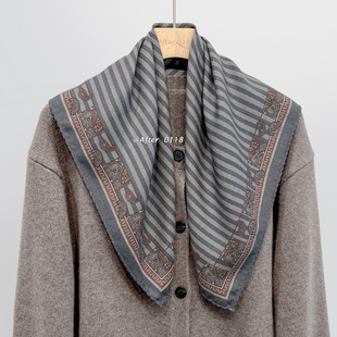 高智通勤100羊毛中方巾亲肤舒适围巾 简约利落 After 灰影条纹