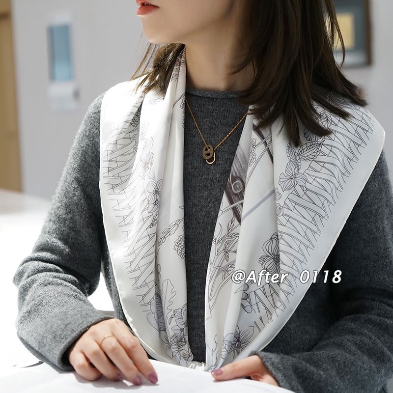 after气质丝巾中古斜纹春秋