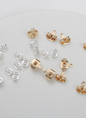 14K镀金保色带吊耳堵手工diy耳饰配件耳针扣耳背堵头耳塞首饰材料