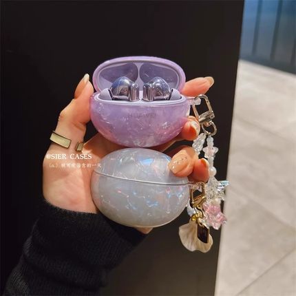 适用于华为freebuds6保护套流光紫贝壳纹6i华为freebudsse2保护壳4e彩贝简约airpodspro2紫色保护壳防摔clip2