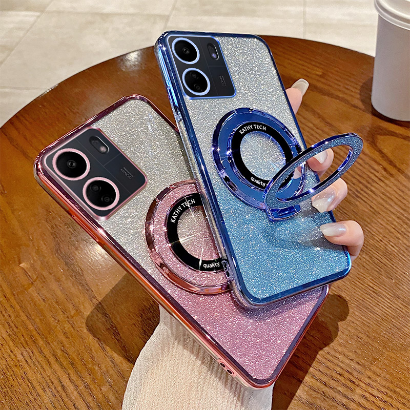 适用小米POCO C65海外版手机壳透明防摔软国际版保护套桌面支架闪粉女款