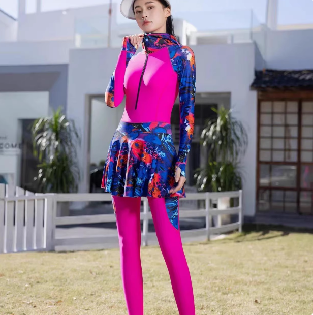 大码泳衣女连体保守长袖长裤防晒遮肚显瘦冲浪浮潜潜水服运动泳装