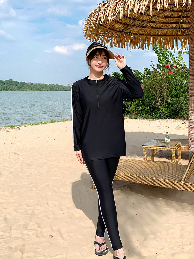 大码游泳衣女分体保守长袖长裤防晒速干宽松显瘦200斤水母潜水服
