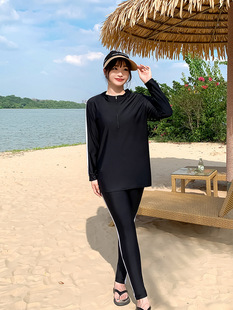 大码游泳衣女分体保守长袖长裤防晒速干宽松显瘦200斤水母潜水服