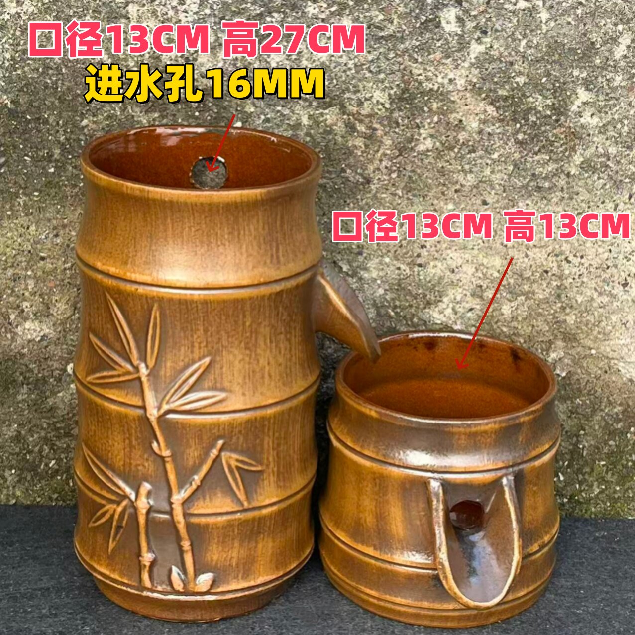 无孔特大号水培特价倒盆复古铜钱草紫砂粗陶绿植缺口造景流水罐