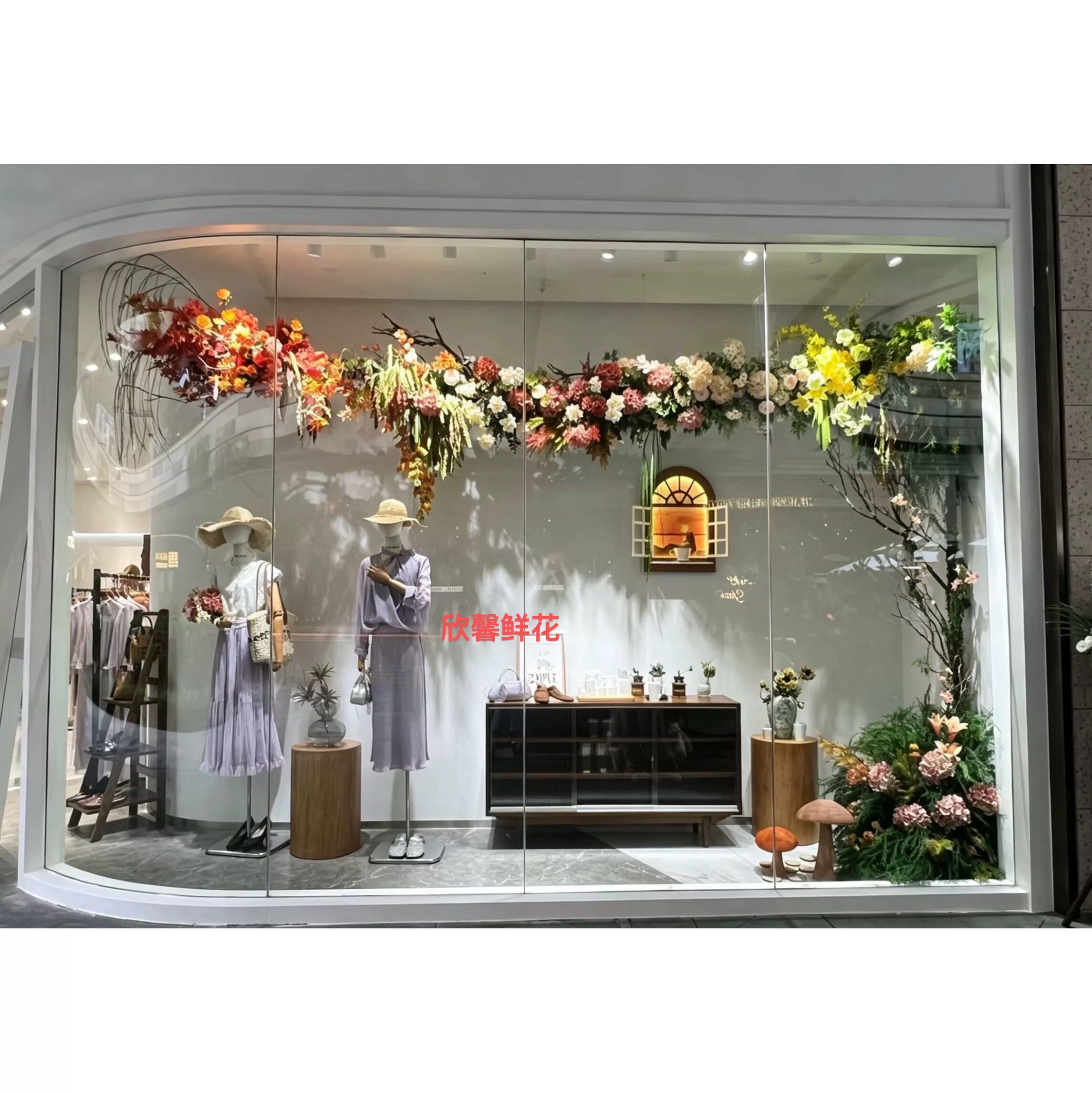 全国同城高级服装店橱窗仿真花艺