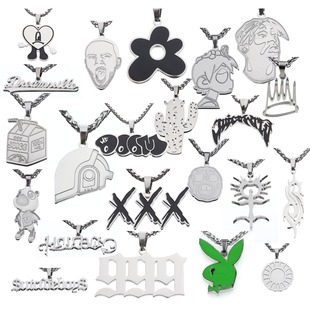 欧美潮牌男女嘻哈个性 情侣吊坠项链促销