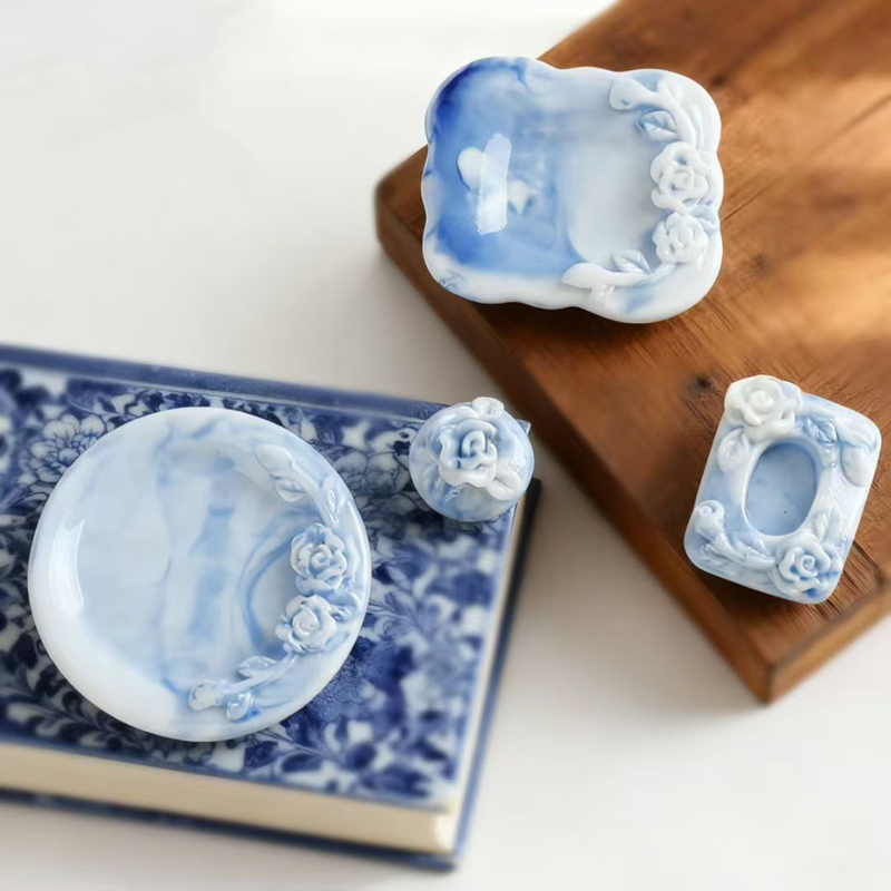 立体青花瓷套装树脂配件diy饰品材料中国风茶宠创意摆件服装辅料