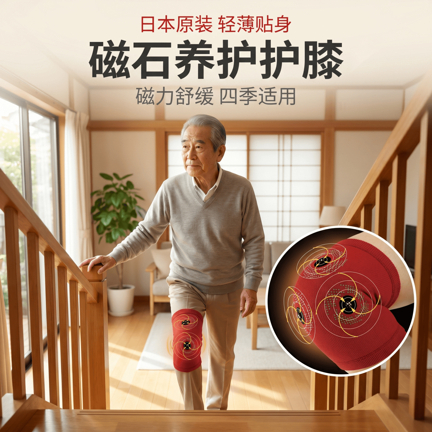 日本代购磁石护膝温感保暖加压护关节中老年父母四季舒适穿戴护具