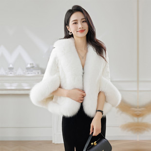 海宁新款水貂皮草外套狐狸毛领短裤披肩斗篷新娘礼服敬酒服喜婆婆
