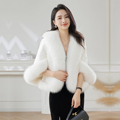 狐狸毛领水貂皮草披肩外套女