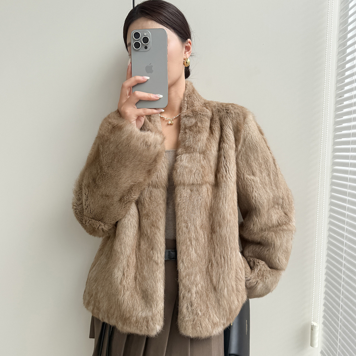 短款兔毛毛皮草外套女秋冬新款
