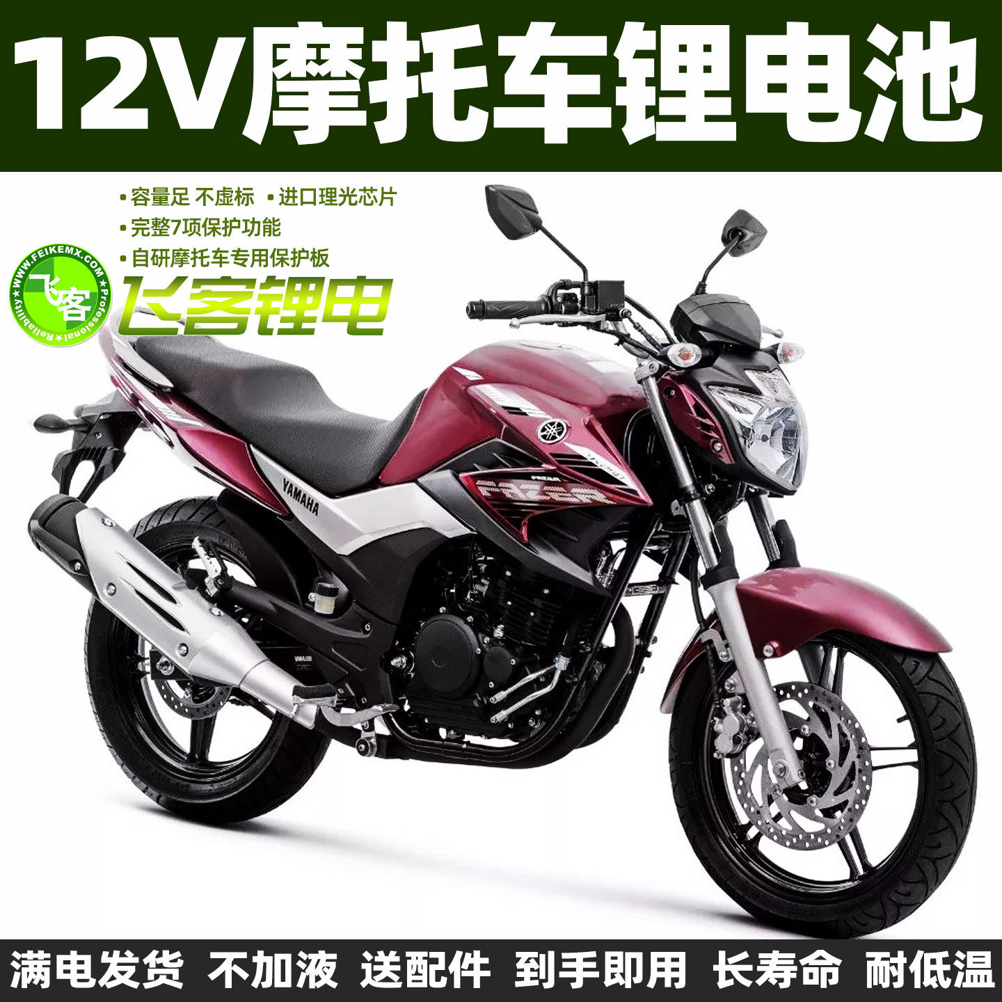 12V摩托车电瓶适用于雅马哈250飞致YS250天剑王YBR250天隼锂电池