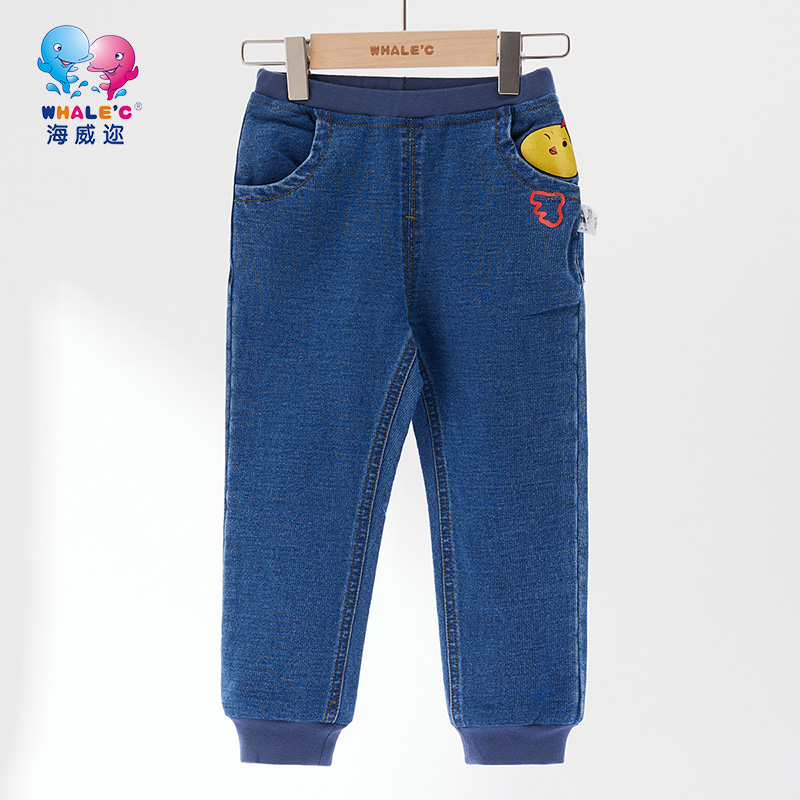 whale′c海威迩男童装小鸡仔图案针织牛仔收口裤秋冬季新款长裤