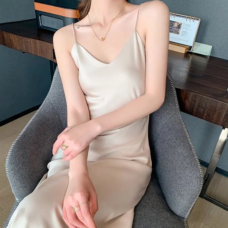 New French imitation triacetic acid Satin collar dress women's long style beach group holiday in spring and summer