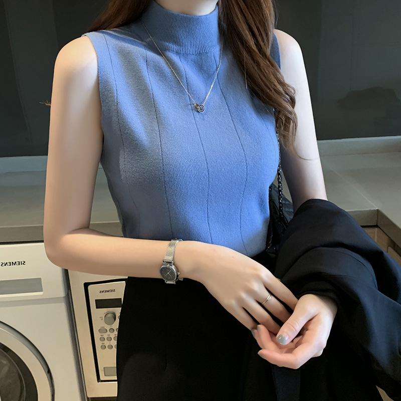 New versatile half high necked blouse, slim fit, sleeveless sweater and waistcoat