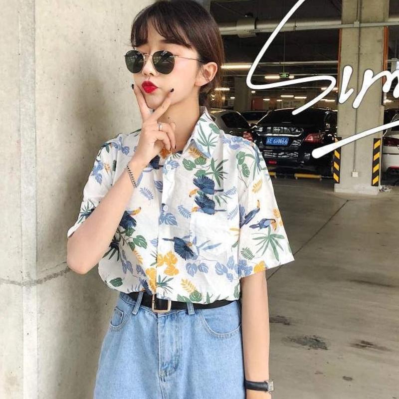 夏季韓國復古短袖襯衣港風夏威夷潮流休閒男女