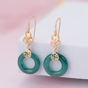 晶柜正品2025新款翡翠耳环女原创设计纯银镀18K金耳饰国风新中式