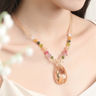 晶柜2025新款黄水晶项链女短款天使之泪香槟色碧玺水滴吊坠锁骨链