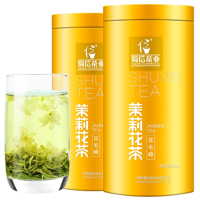 蜀信飘雪茉莉花茶春茶叶2026新茶特级浓香型四川花毛峰 2罐共500g
