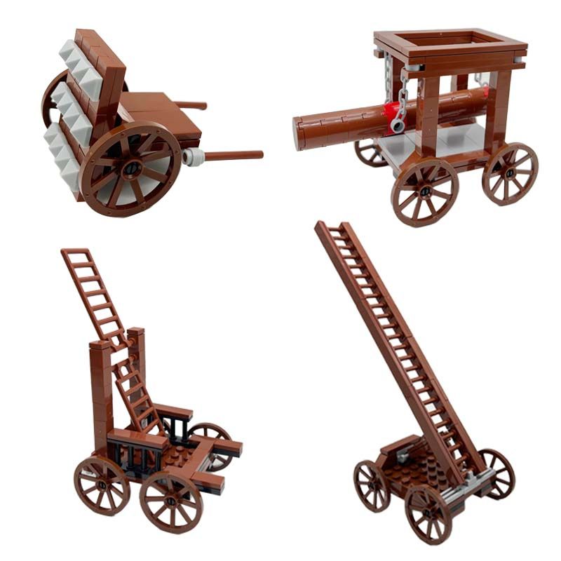 积木攻城车小颗粒拼装古代战场造景摆件进攻武器攻城盾云梯撞车