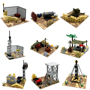 小颗粒拼装积木沙漠战地指挥营军事系列小场景营地火箭炮雷达安防