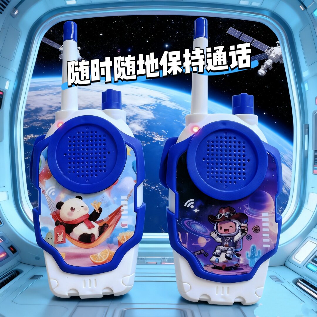 儿童无线对讲机玩具无需插卡熊猫卡通造型户外模拟电话新款宇航员