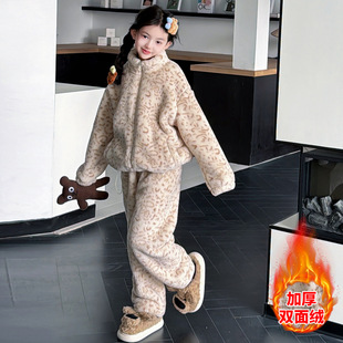 初中生加绒加厚套装 女童睡衣冬2025新款 儿童保暖珊瑚绒家居服冬季