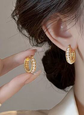 法式小香风淡水珍珠耳环小众设计精致镶钻送女儿送闺蜜送老婆