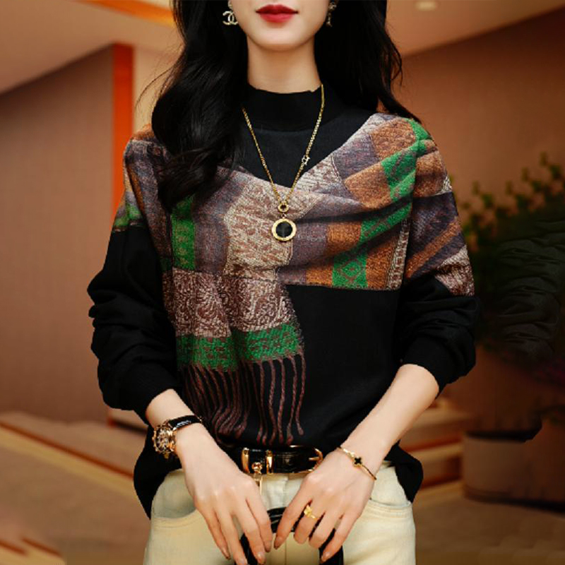 高级感小衫秋冬新款加绒时尚洋气保暖百搭宽松显瘦圆领打底衫上衣