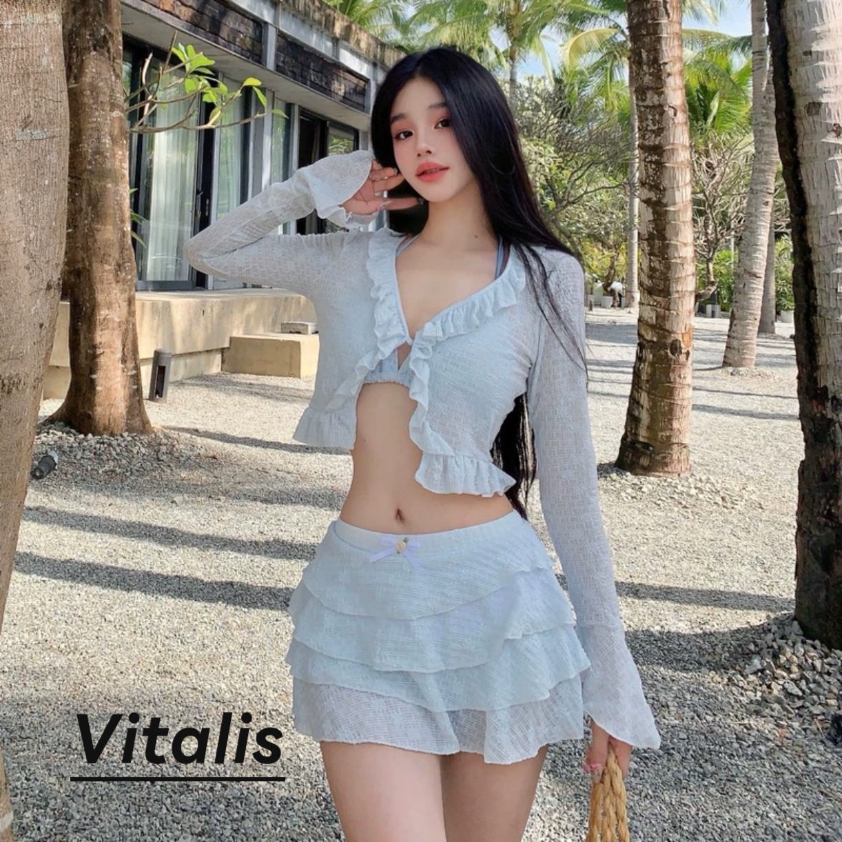 Vitalis绝美辣妹高级感长袖外衫裙款四件套比基尼Bikini分体泳衣