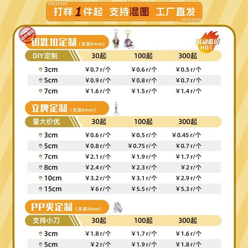 亚克力物料批发定制少量混图挂件