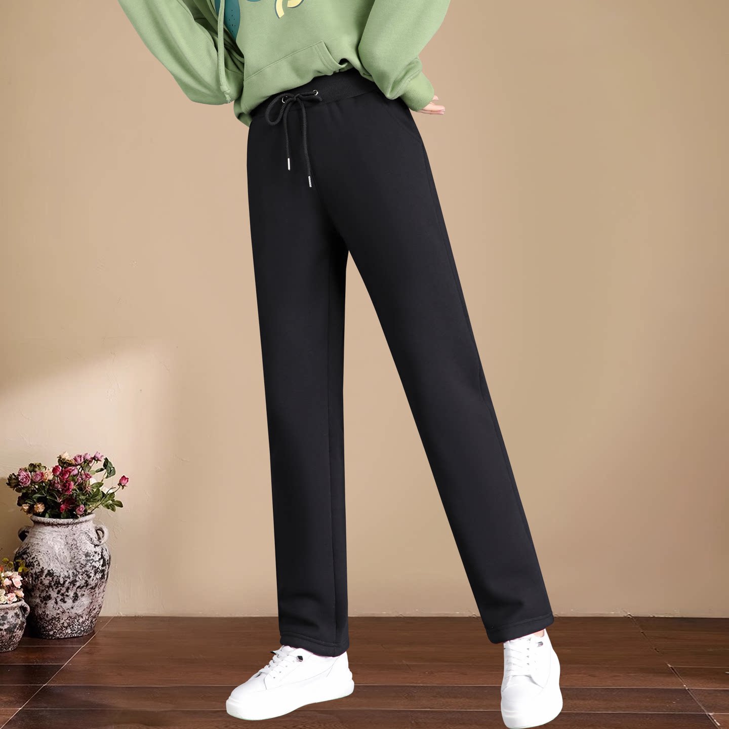 加绒裤子女秋冬季加厚羊羔绒卫裤妈妈棉裤直筒运动裤女保暖休闲裤