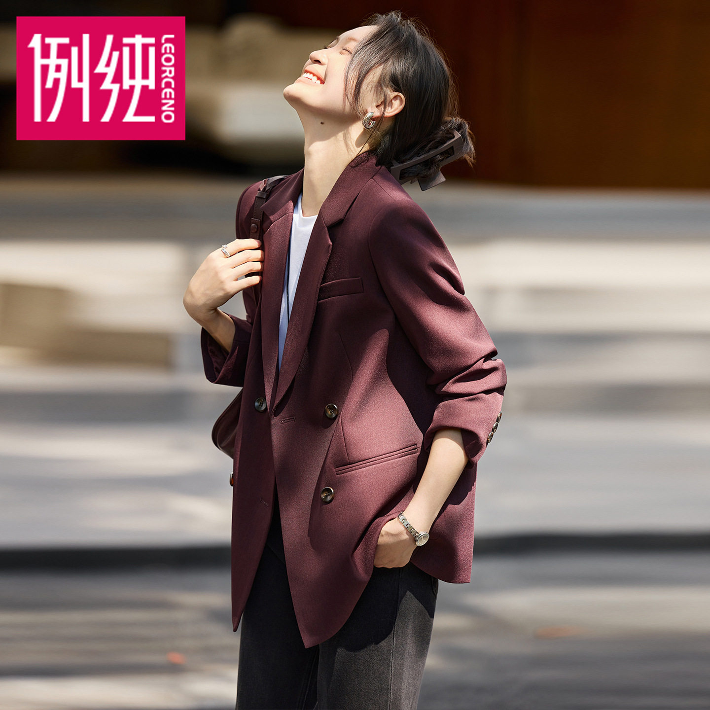 学院风咖色韩系中长款休闲宽松长袖西服小西装外套女高级感秋质感
