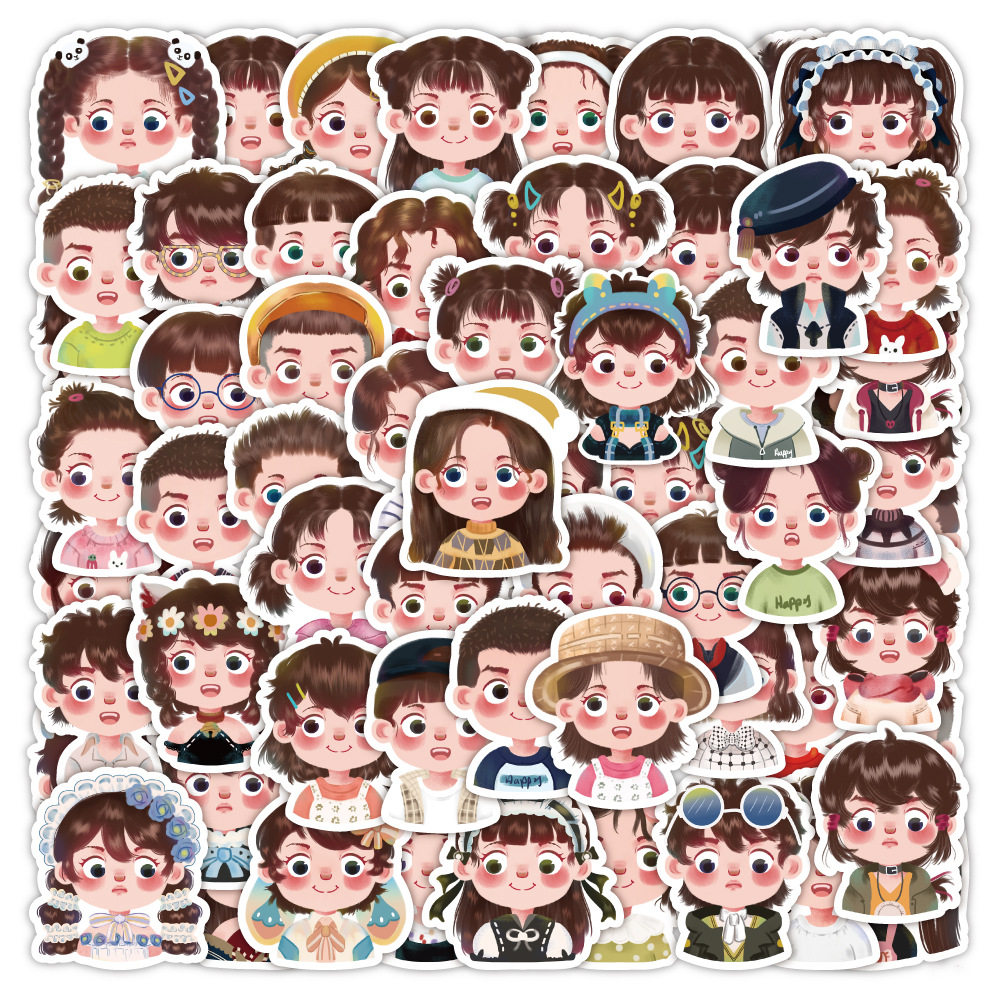 60张原创风q版肖像漫画头像涂鸦贴纸diy行李箱笔记本滑板车贴画