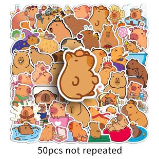 50张卡通卡皮巴拉搞笑标枪包贴纸儿童行李箱头盔手机汽车个性贴画